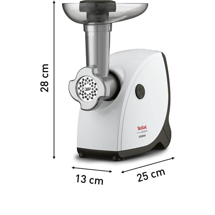 Masina de tocat carne TEFAL NE463138, 2.3kg/min, 2000W, accesoriu carnati/suc de rosii/kebbe, alb-negru WALTI