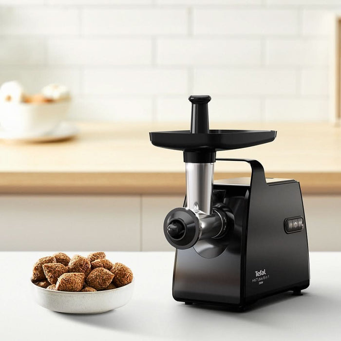 Masina de tocat carne TEFAL NE553838, 2.8kg/min, 2000W, accesoriu carnati/suc de rosii/kebbe, negru WALTI