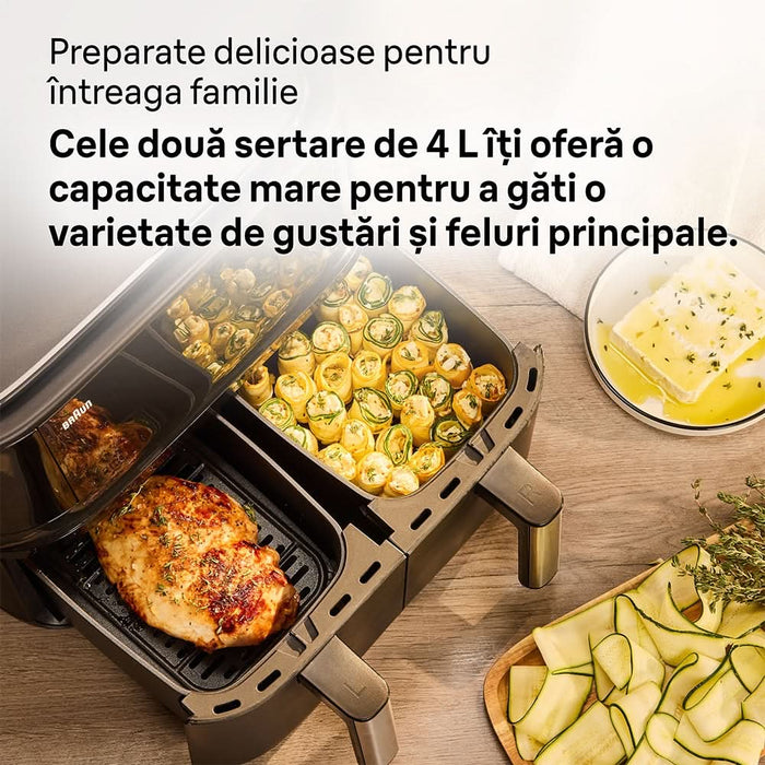 Friteuza cu aer cald dubla BRAUN TwinCook 3 TD3030IBK, 8l, 1.8kg, 2850W, negru-argintiu WALTI