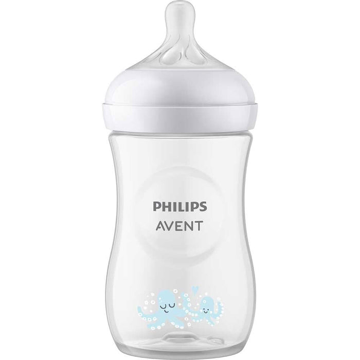 Set PHILIPS AVENT Natural Response SCD837/11: 2 biberoane 260ml + 2 suzete, flux lent, 0-6 luni, multicolor WALTI