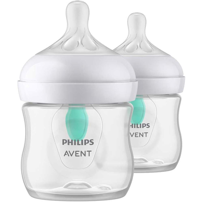 Set 2 biberoane cu dispozitiv anticolici PHILIPS AVENT Natural Response AirFree SCY670/02, flux nou-nascut, 0 luni+, 125ml, alb-verde WALTI