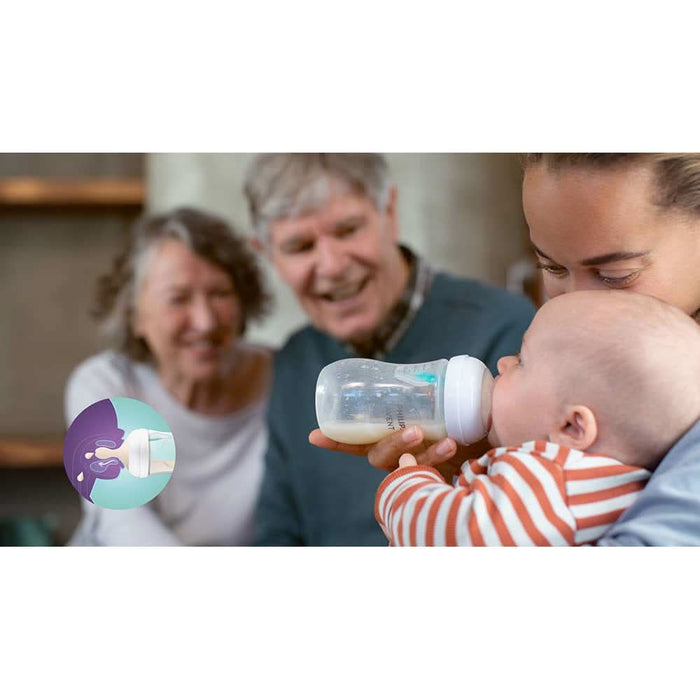 Set 2 biberoane cu dispozitiv anticolici PHILIPS AVENT Natural Response AirFree SCY670/02, flux nou-nascut, 0 luni+, 125ml, alb-verde WALTI