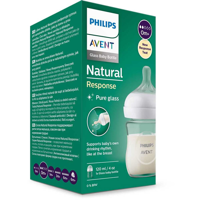 Biberon PHILIPS AVENT Natural Response SCY930/01, flux lent, 0 luni+, 120ml, alb-transparent WALTI