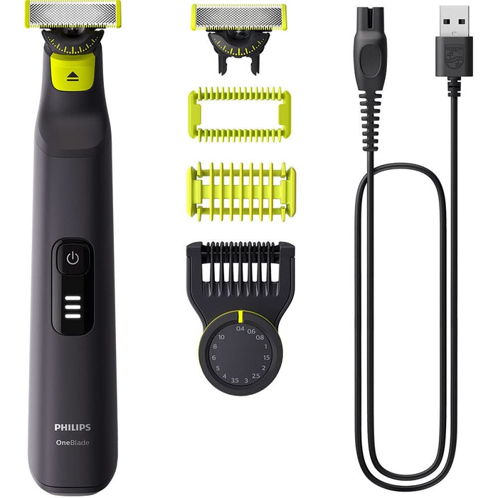 Aparat hibrid de barbierit, tuns barba si parul corporal PHILIPS OneBlade Pro QP6542/15, acumulator, 90 min autonomie, negru WALTI