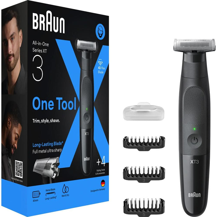 Aparat hibrid de barbierit si tuns barba BRAUN Series X XT3100, Wet&Dry, 45 min autonomie, 1 element de taiere, husa, negru WALTI