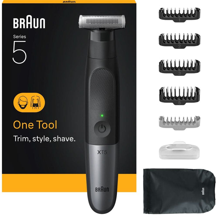 Aparat hibrid de barbierit si tuns barba BRAUN Series X XT5100, Wet&Dry, 45 min autonomie, 1 element de taiere, husa, negru-gri WALTI