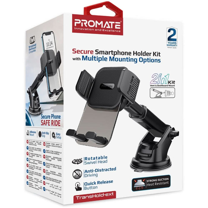 Suport auto PROMATE Transhold-EXT, parbriz/ventilatie, negru WALTI