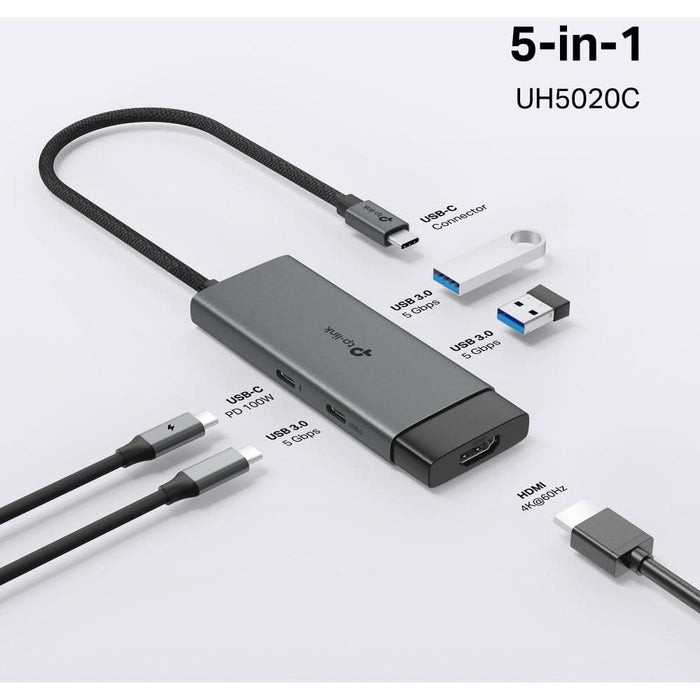Hub USB TP-LINK UH5020C, USB Type-C, argintiu-negru WALTI