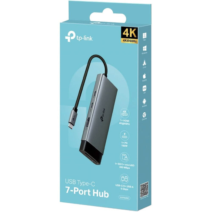 Hub USB TP-LINK UH7020C, USB Type-C, argintiu-negru WALTI
