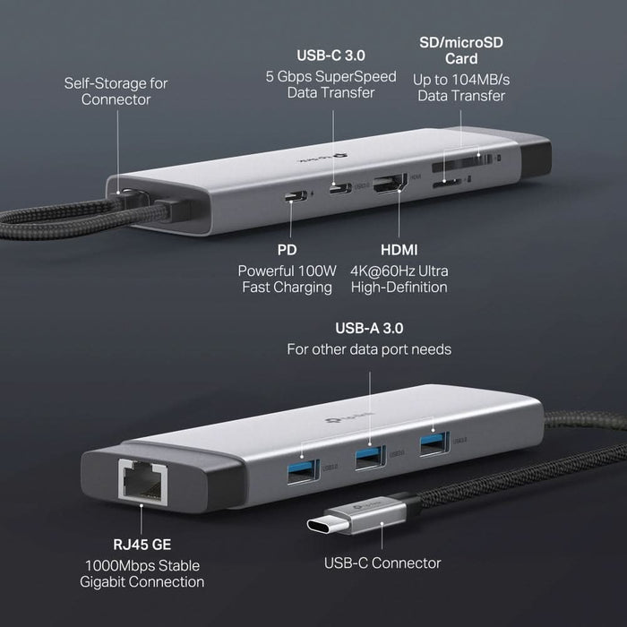 Hub USB TP-LINK UH9120C, USB Type-C, argintiu-negru WALTI