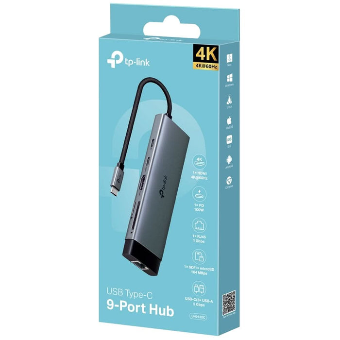Hub USB TP-LINK UH9120C, USB Type-C, argintiu-negru WALTI