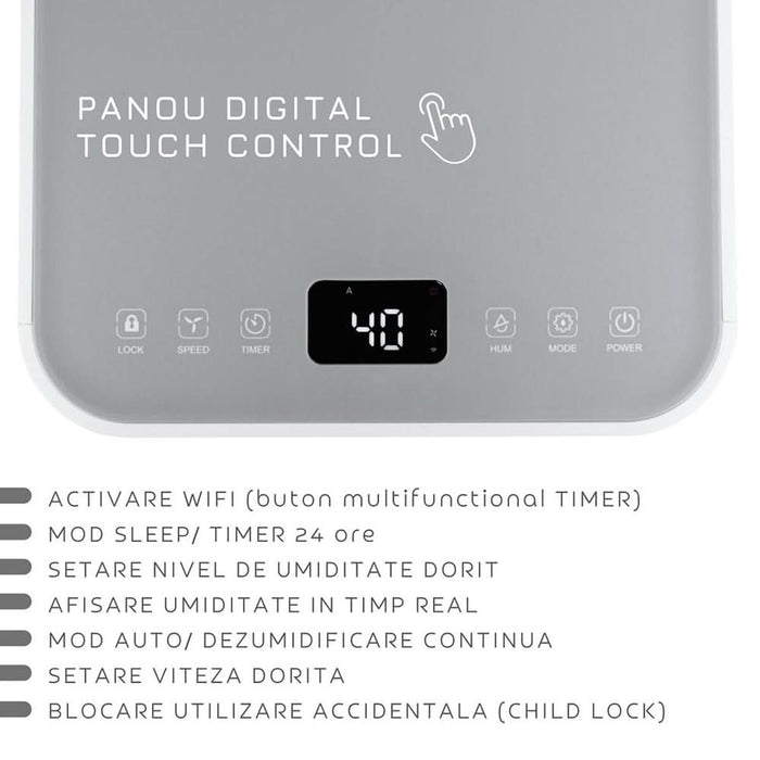 Dezumidificator aer Turbionaire EPI 12 WIFI, 12 l/zi, 200W, 120 m/h, timer, alb WALTI
