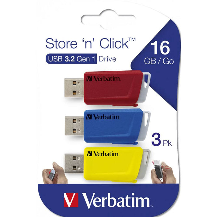 Memorie USB VERBATIM Store 'n' Click, 3 x 16GB, USB 3.2, multicolor WALTI