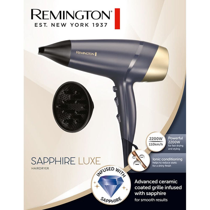 Uscator de par REMINGTON Sapphire Luxe D5805, 2200W, 2 viteze, 3 trepte temperatura, albastru WALTI