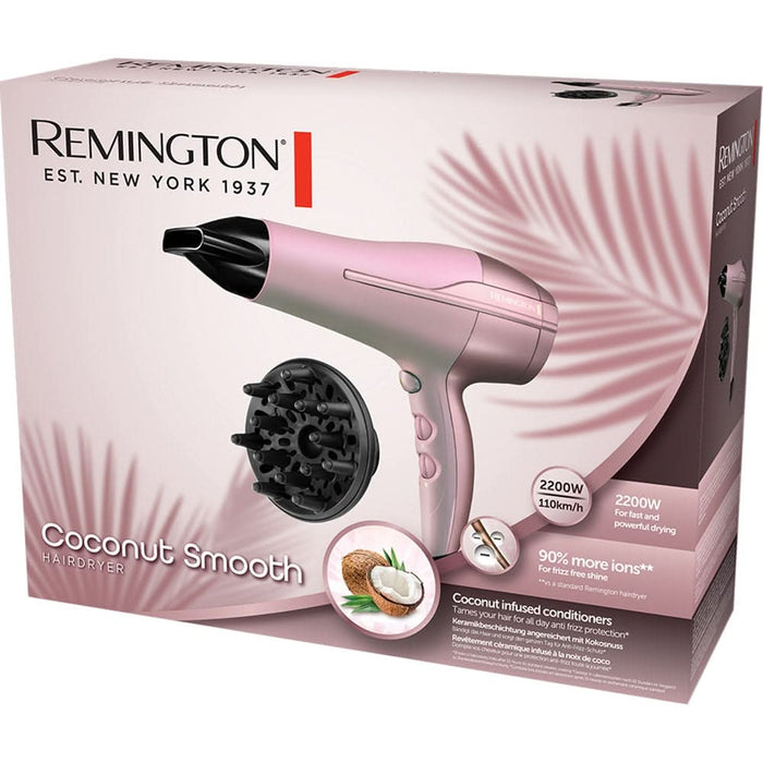 Uscator de par REMINGTON Coconut Smooth D5901, 2200W, 2 viteze, 3 trepte temperatura, roz WALTI