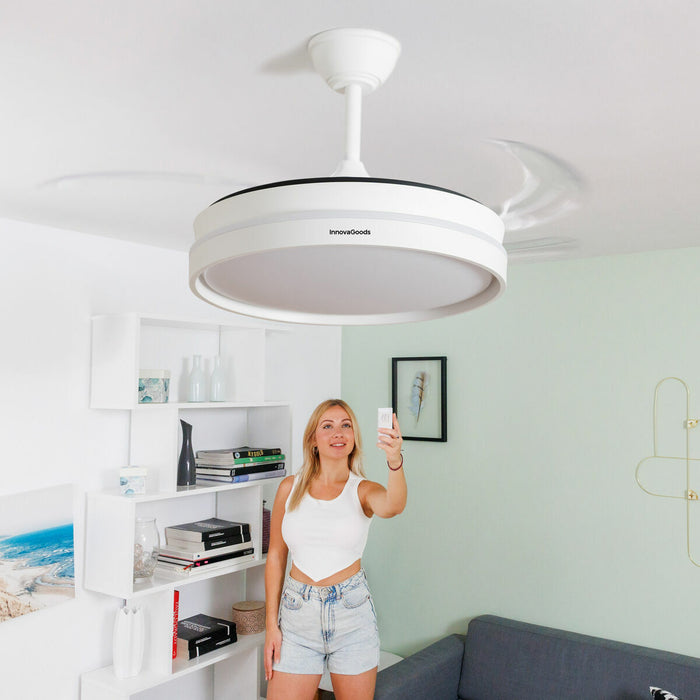 Ventilator de tavan cu lumină LED și 4 palete retractabile Keteez InnovaGoods Alb 72 W Ø49-104 cm - WALTI WALTI