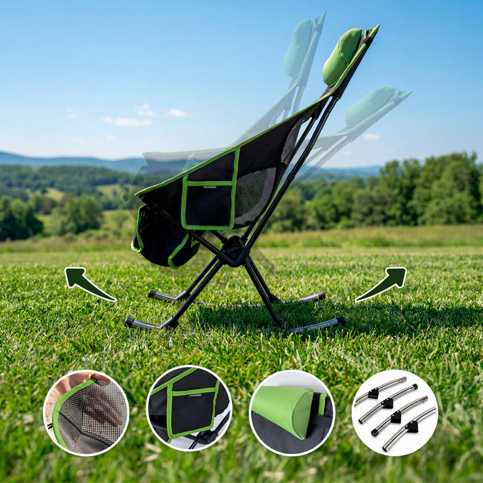 Scaun balansoar pliabil de camping 2 în 1 cu buzunar, pernă și geantă de transport Trillow InnovaGoods - WALTI WALTI