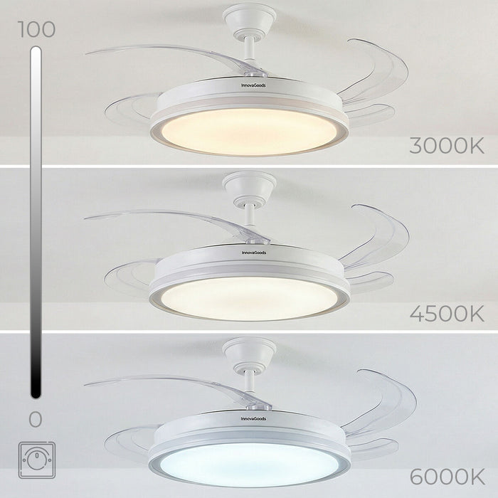 Ventilator de tavan cu lumină LED RGB, 4 pale retractabile și telecomandă InnovaGoods - WALTI WALTI