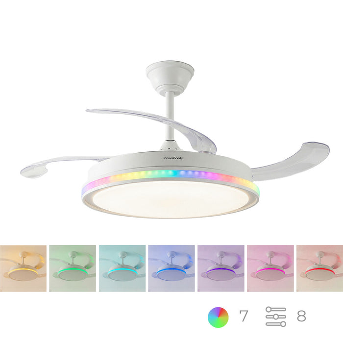 Ventilator de tavan cu lumină LED RGB, 4 pale retractabile și telecomandă InnovaGoods - WALTI WALTI