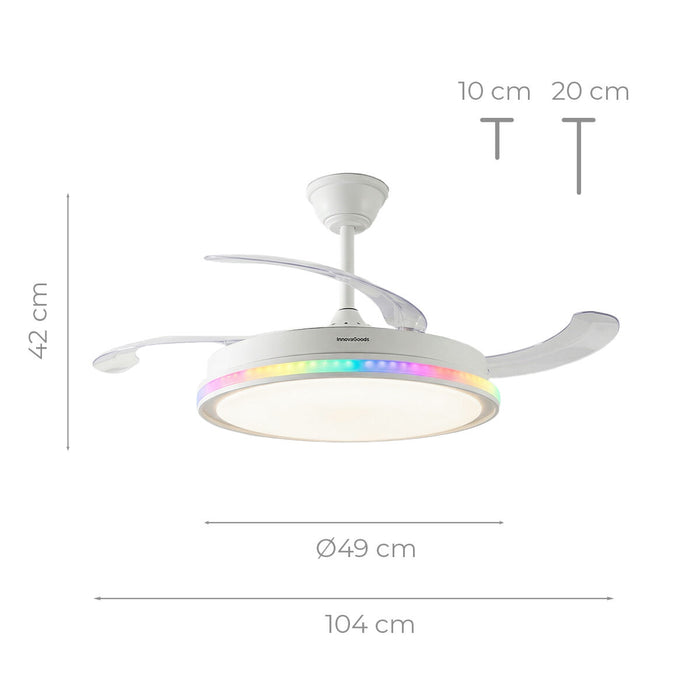 Ventilator de tavan cu lumină LED RGB, 4 pale retractabile și telecomandă InnovaGoods - WALTI WALTI