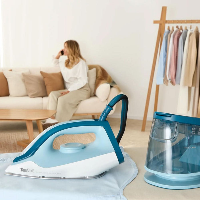 Statie de calcat TEFAL Power Pro Compact SV6212E0, 2400W, 380g/min, 1.7l, talpa ceramica Xpress Glide, albastru-alb WALTI