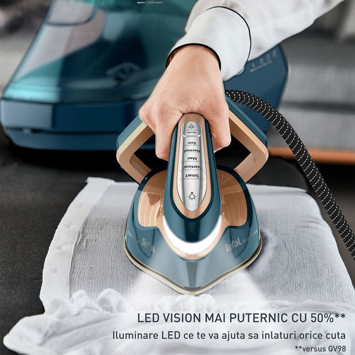 Statie de calcat TEFAL Pro Express Vision Max GV9920E0, 3000W, 850g/min, 1.2l, talpa Durilium AirGlide AutoClean, verde-bronz - WALTI WALTI