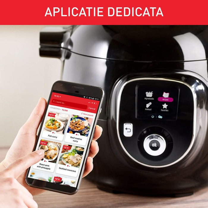 Multicooker TEFAL Cook4Me+ Connect CY855830, 6l, 1600W, 6 programe, negru-argintiu WALTI
