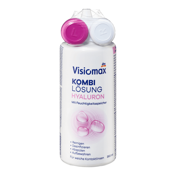 Visiomax Soluție combinată cu acid hialuronic și recipient pentru lentile de contact, 360 ml WALTI