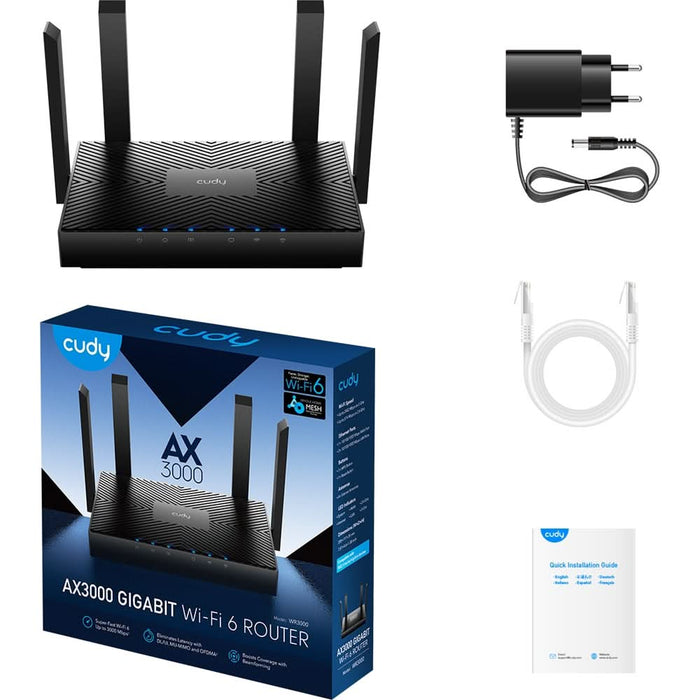 Router Wireless Gigabit CUDY WR3000 AX3000, Wi-Fi 6, Dual-Band 574 + 2402 Mbps, negru WALTI