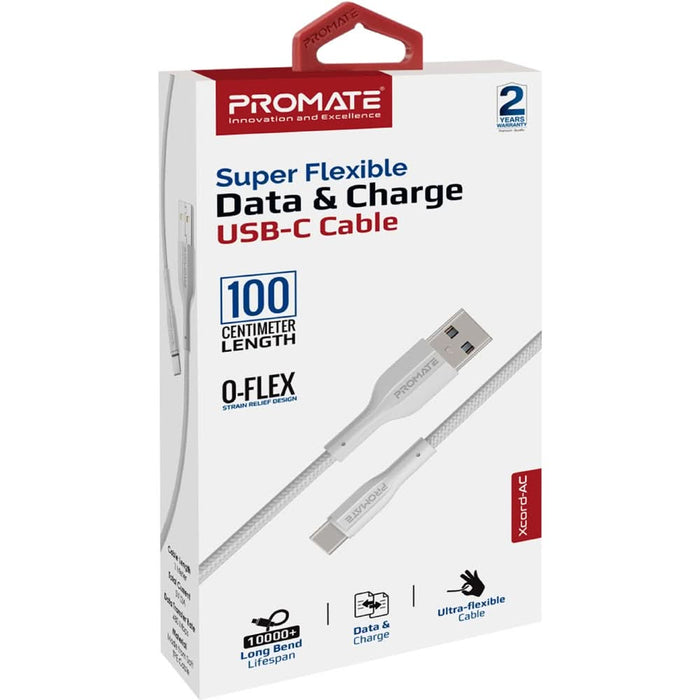 Cablu date PROMATE XCord-AC200, USB-A - USB-C, 2m, alb WALTI