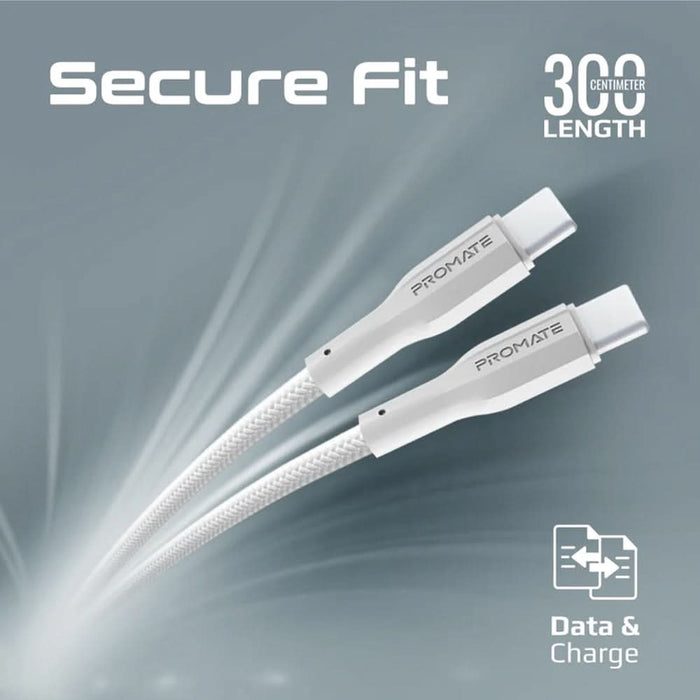 Cablu date PROMATE Xcord-CC300, USB-C - USB-C, 3m, alb WALTI