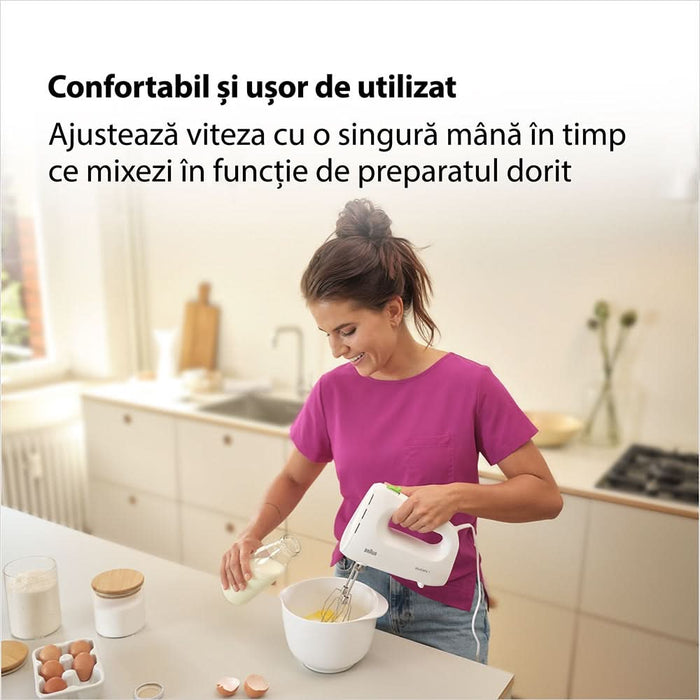 Mixer de mana BRAUN MultiMix 1 HM 1110 WH, 450W, 4 trepte viteza, alb-verde WALTI