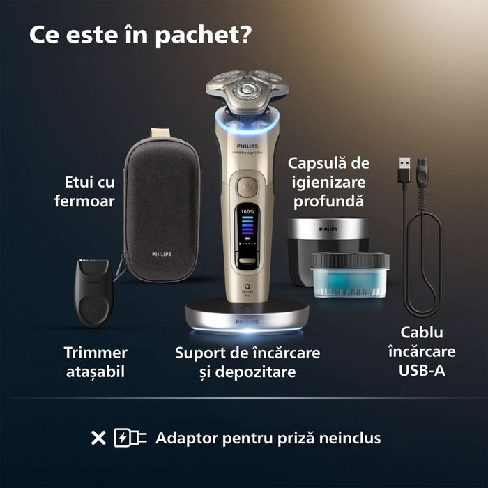 Aparat de ras PHILIPS i9000 Prestige Ultra XP9403/31, acumulator, autonomie 60 min, SkinIQ, auriu WALTI