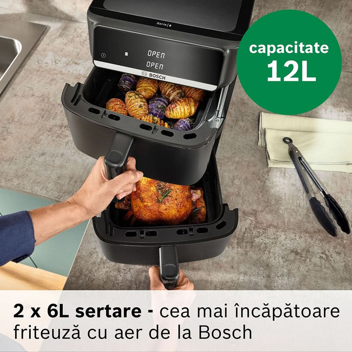 Friteuza cu aer cald dubla BOSCH Seria 6 MAFD661B4, 12l, 2800W, negru - WALTI WALTI