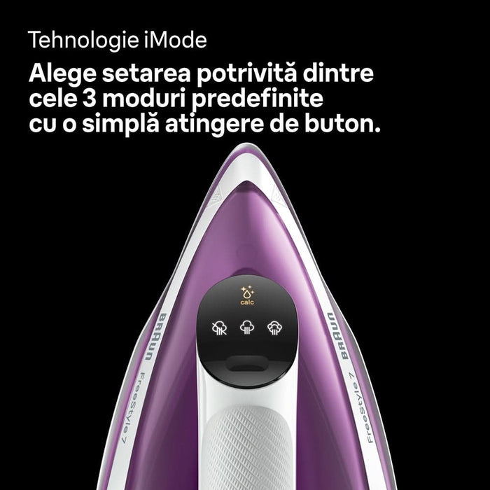 Fier de calcat BRAUN FreeStyle 7 FI7215VI, 2000W, 230g/min, 350ml, talpa EloxalPlus, alb-violet WALTI
