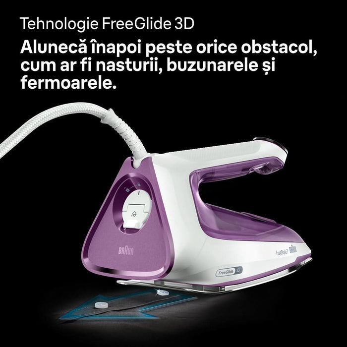 Fier de calcat BRAUN FreeStyle 7 FI7215VI, 2000W, 230g/min, 350ml, talpa EloxalPlus, alb-violet WALTI