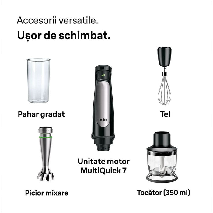 Mixer vertical BRAUN Multiquick MQ7025X, 0.6l, 1000W, viteza variabila, argintiu-negru WALTI