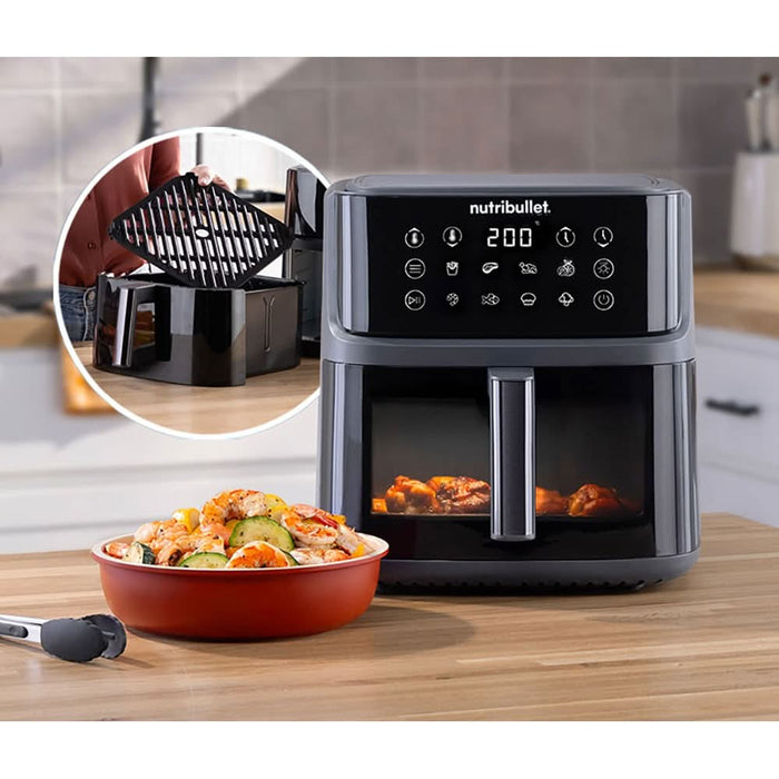 Friteuza cu aer cald NUTRIBULLET CrispLite Vision NBA0811DG, 8l, 2.6kg, 2000W, negru-gri inchis WALTI