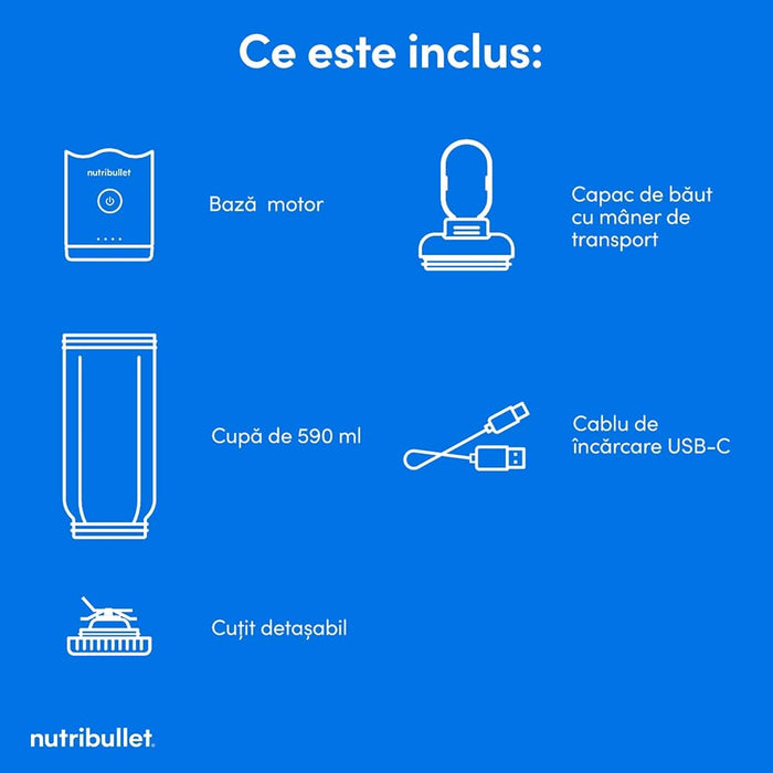 Blender portabil NUTRIBULLET Flex NBP013GM, 0.59l, 1 treapta viteza, USB-C, gri - WALTI WALTI