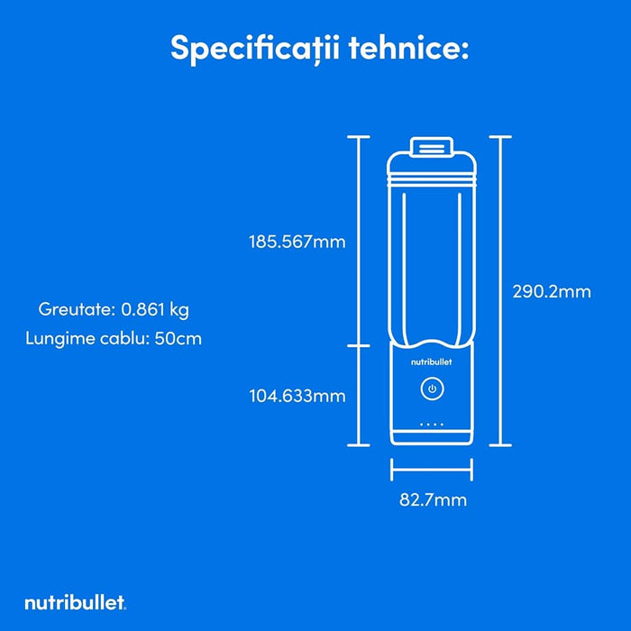 Blender portabil NUTRIBULLET Flex NBP013GM, 0.59l, 1 treapta viteza, USB-C, gri - WALTI WALTI