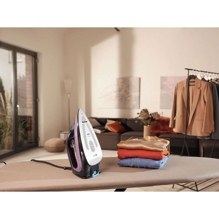 Fier de calcat BRAUN TexStyle 9 SI9661VI, 3100W, 250g/min, 330ml, talpa Eloxal Plus, violet-negru WALTI