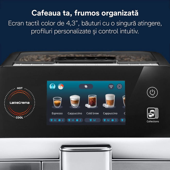 Espressor automat DELONGHI Eletta Ultra ECAM470.85.MB, 1.8l, 1450W, 19 bar, 50+ bauturi calde si reci, argintiu-negru WALTI