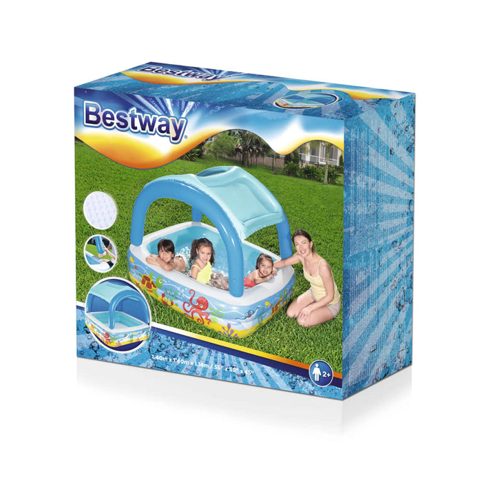 Bestway Piscină de joacă & baldachin, albastru, 140x140x114 cm, 52192 - WALTI