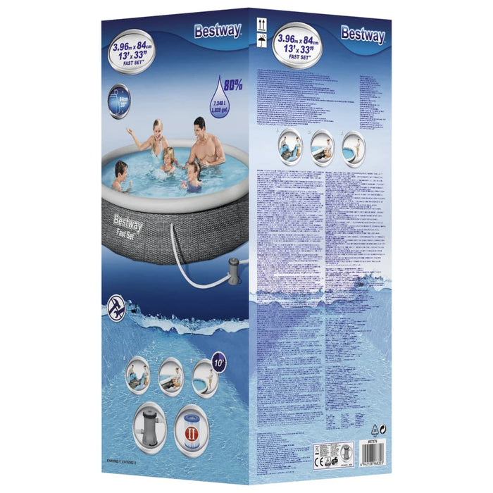 Bestway Set piscină gonflabilă Fast Set, cu pompă, 396 x 84 cm - WALTI