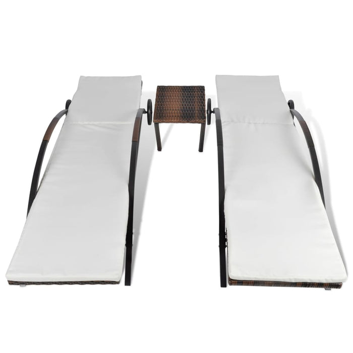 Șezlonguri de plajă cu masă, maro, poliratan - WALTI WALTI