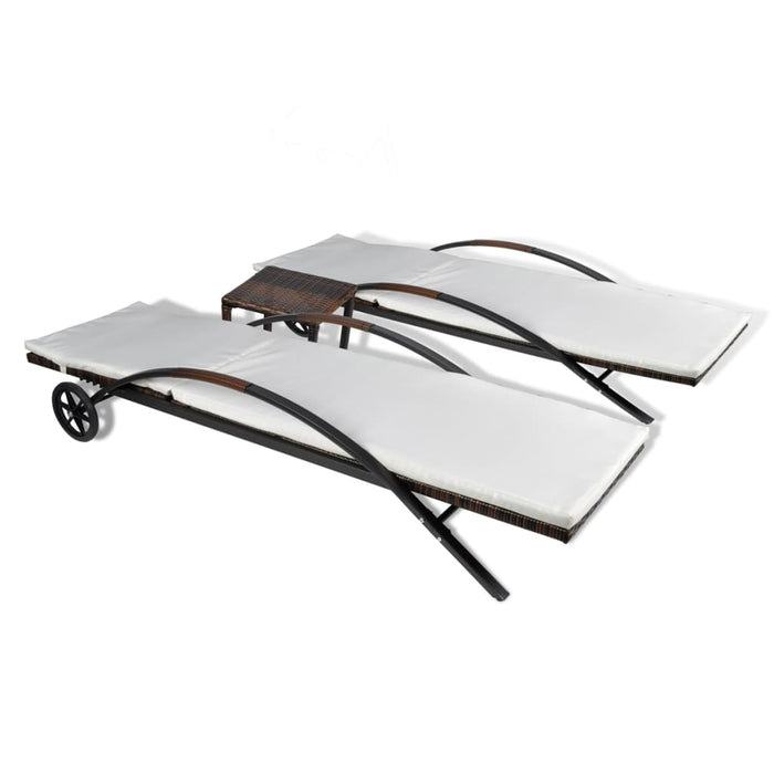 Șezlonguri de plajă cu masă, maro, poliratan - WALTI WALTI