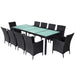 Set mobilier de exterior cu perne, 11 piese, negru, poliratan - WALTI WALTI