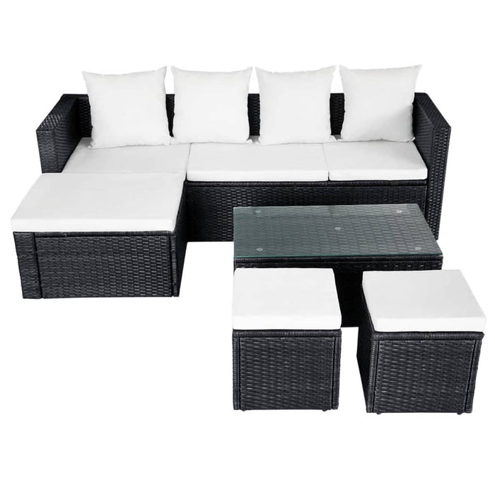 Set mobilier de grădină cu perne, 4 piese, negru, poliratan - WALTI WALTI