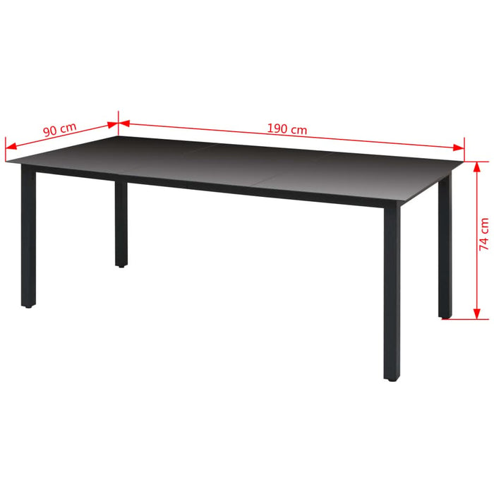 Masă de grădină, negru, 190 x 90 x 74 cm, aluminiu și sticlă - WALTI WALTI