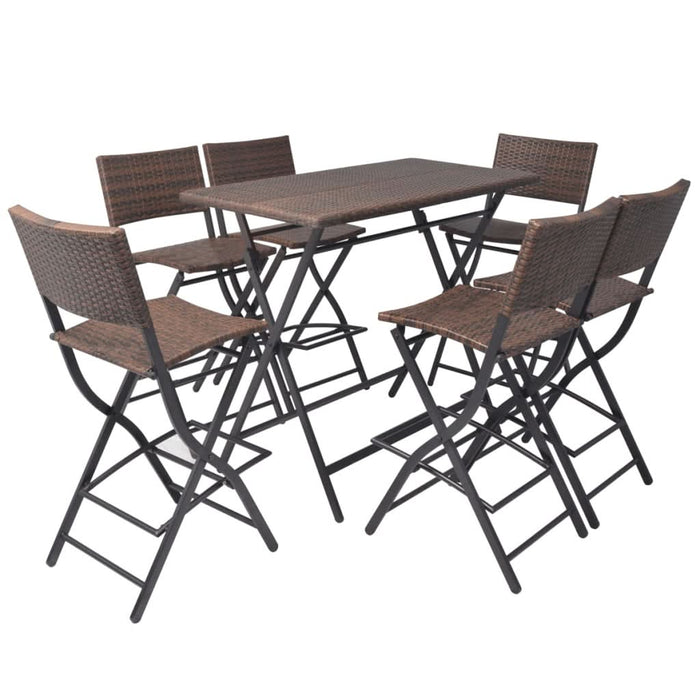 Set mobilier exterior pliabil, 7 piese, maro, oțel, poliratan - WALTI WALTI